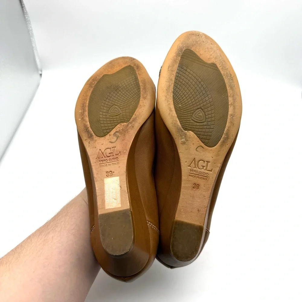 AGL Attilio Giusti Lemobruni Monika Cap Toe Wedge Brown Leather Braided EU 39